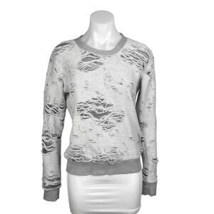 IRO Jeans Womens Gray Cotton Distressed Ripped Long Sleeve Sweatshirt Top XS